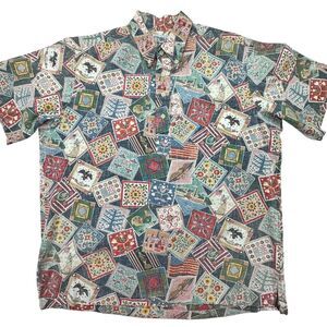 Reyn Spooner Hawaiian Shirt Mens L Popover 4th of July Independence Day 1999